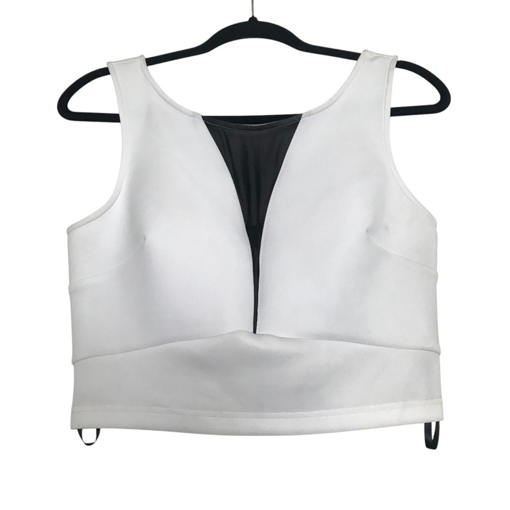 Bebe Womens Y2K Steampunk White Mesh Cropped Top Size M Sleeveless Festival